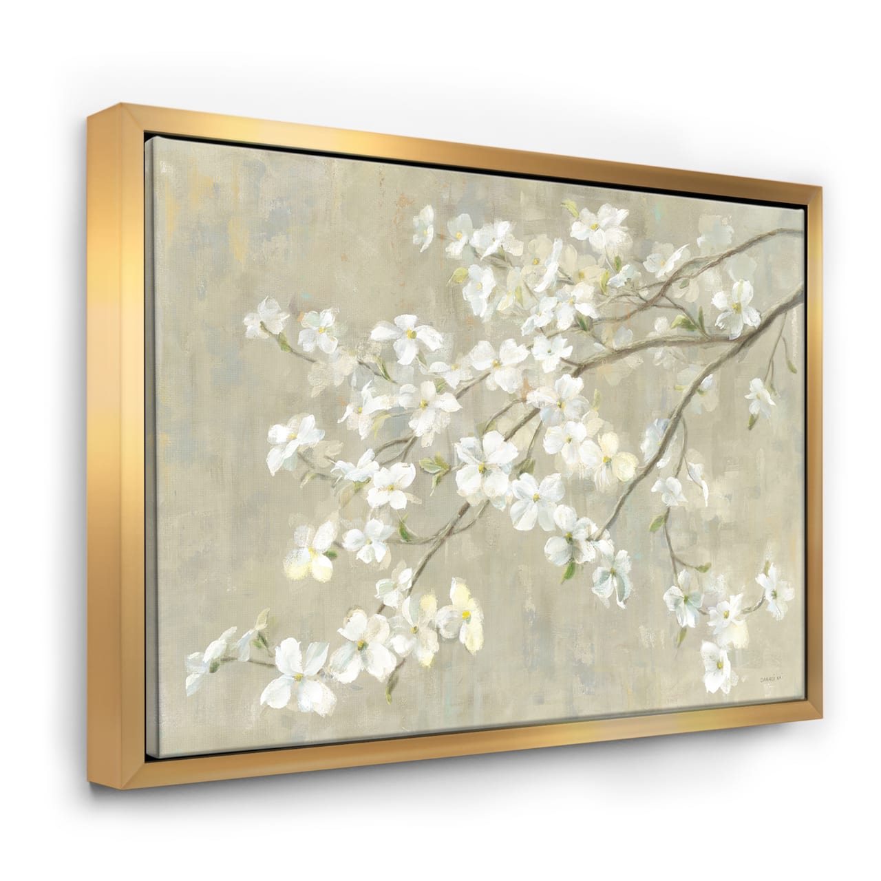 Designart - Dogwood in Spring Neutral - Farmhouse Canvas in Gold Frame